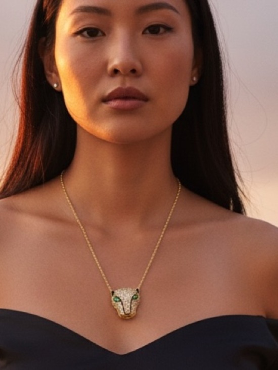 Vintage Jewelry - Gold Panther Necklace Crystal Pendant NWOT